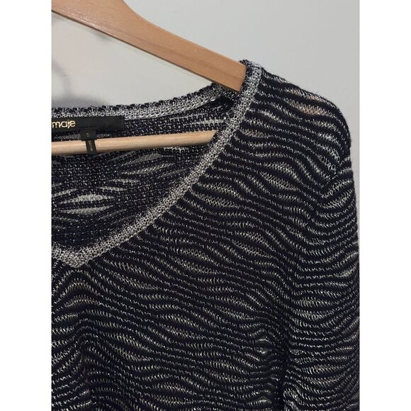 Maje Black V-Neck Long Sleeve Pullover Women's Sweater Size 2 (MEDIUM) - Picture 5 of 8